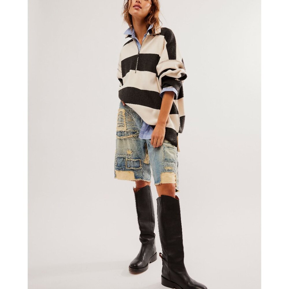 Free People Oversized Striped Pullover in Cream and Black